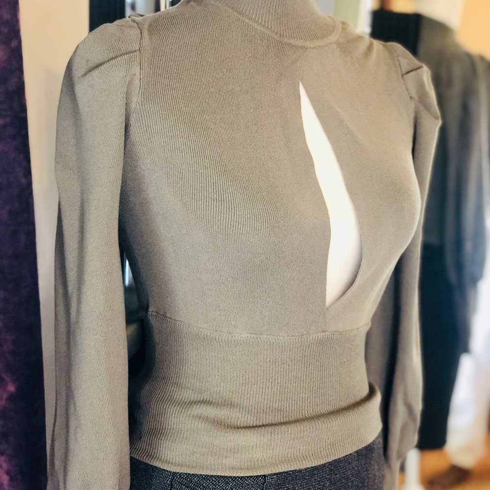 Zara Olive Knit Keyhole Blouse (Brand New W/Tags)
